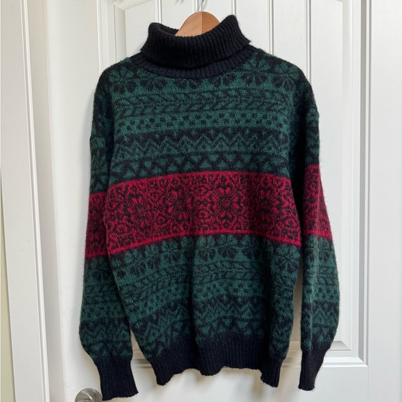 Vintage 100% Wool Blue Green Red Hekla Icelandic Wool Turtleneck Sweater. Size M - Picture 1 of 4